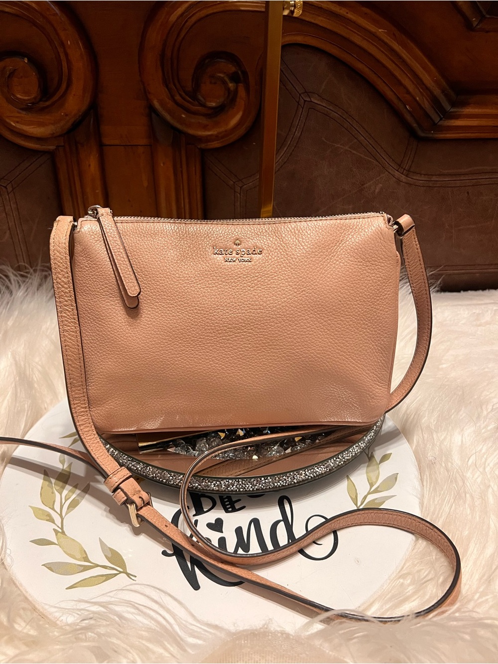 kate spade leather in blush pink crossbody bag